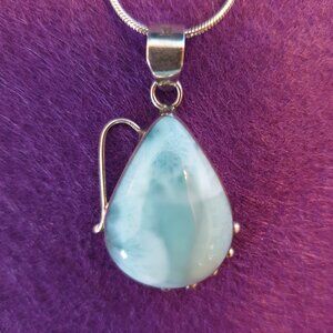 Beautiful Vintage 925 Sterling Silver Natural Larimar Statement Pendant Necklace
